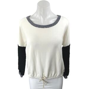 Liberty Garden White Long Sleeve Fleece Colorblock Sweat Shirt Sweater Top Sz S